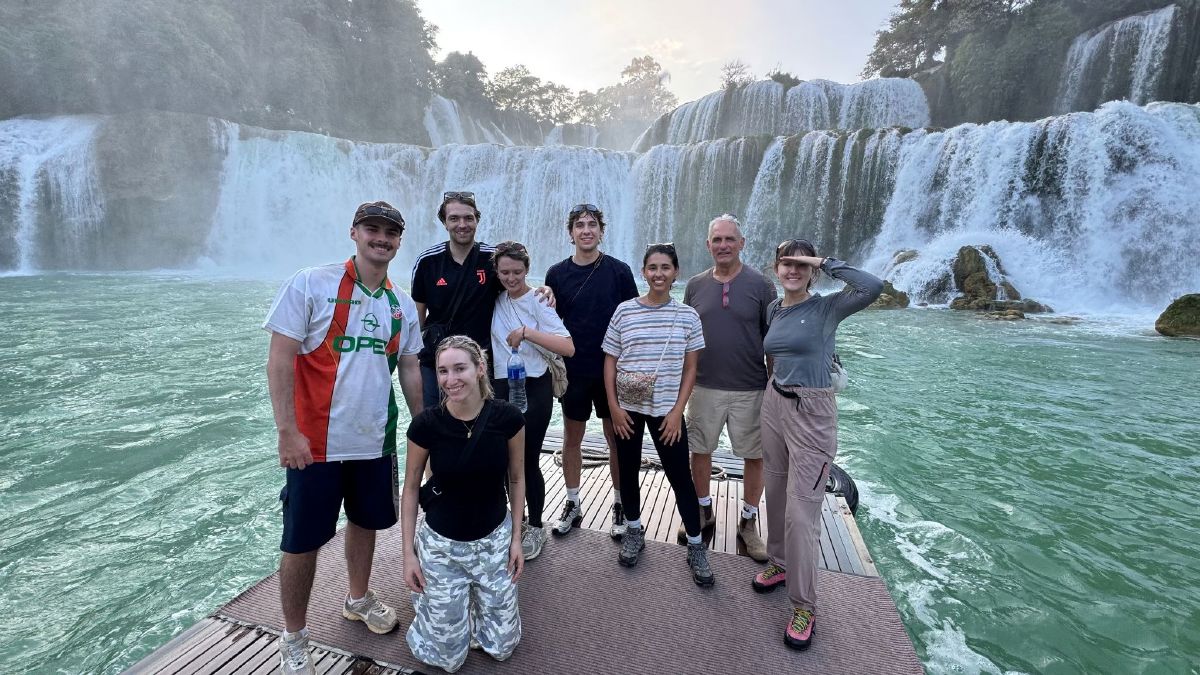 Guests-on-a-bamboo-raft-at-Ban-Gioc-Waterfall-Cao-Bang-Loop